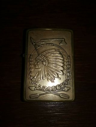 Zippo Lighter Solid Brass Native American Chief Emblem