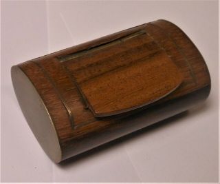 Great Antique Carved Wooden Snuff Box With Brass Ends And Inlay