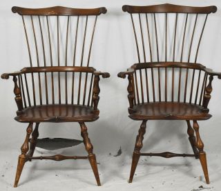 D.  R.  Dimes Fan Back Windsor Arm Chairs With Carved Knuckles