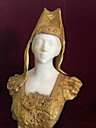 Antique Xavier Raphanel French Dore Bronze & Marble Statue Renaissance Woman 2
