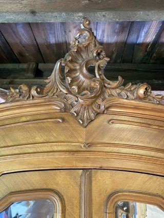 Antique French Walnut Louis XV Armoire Wardrobe Cabinet 2 Door Beveled Mirrored 3