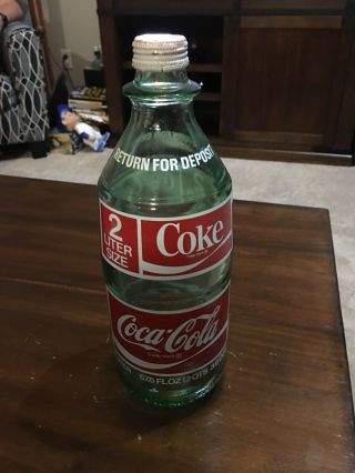 Vintage 2 Liter Coke Coca - Cola Bottle With Cap 1970 