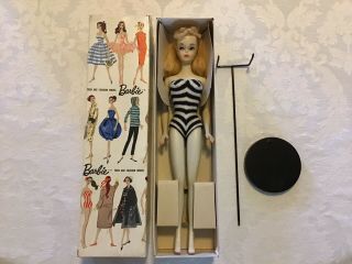 Gorgeous Vintage 3 Blond Ponytail Barbie,  2 Body W/ Nipples,  1 Box,  Tm Stand