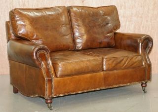 Timothy Oulton Balmoral Halo Vintage Brown Leather Two Sofa Part Large Suite