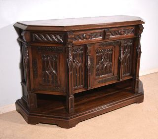 Antique French Gothic Revival Sideboard/buffet/console In Oak Wood