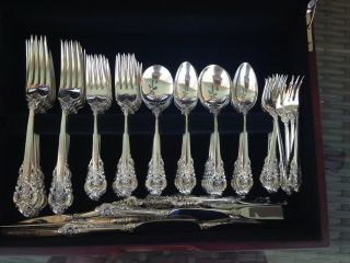 COMPLETE 84 PC OLD HEAVY SET WALLACE GRANDE BAROQUE STERLING FLATWARE SETTING 2