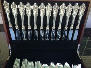 COMPLETE 84 PC OLD HEAVY SET WALLACE GRANDE BAROQUE STERLING FLATWARE SETTING 3
