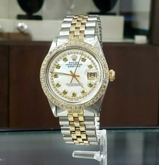 Mens Vintage Rolex Oyster Perpetual Datejust 36mm Gold Diamond Dial Watch