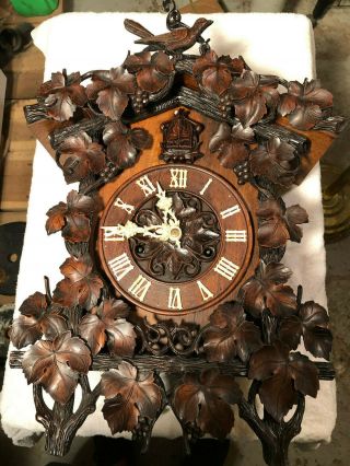 Antique Circa 1880 Black Forest Beha Cuckoo Clock Spring Driven Wood Plate