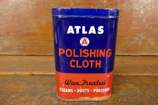 Vintage 1950’s Atlas Wax Treated Polishing Cloth Tin Empty - Gas Station Oil Can