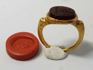 Greko - Roman Gold Ring With Pan Gemstone 1st Century Bc - 1st Century Ad