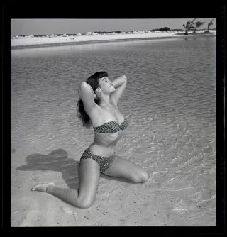 Bettie Page Sun Goddess Bikini 1954 Camera Negative Photograph Bunny Yeager Rare 2