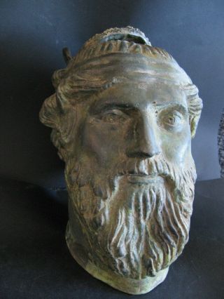 Balsamarium Ancient Roman Bronze Ritual Jug Bust Of Zeus 1 - 2 Ct.  Ad.  160 Mm