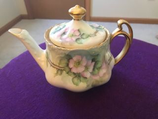 Vintage Z.  S.  & C Bavaria Pink Floral Handpainted Signed Teapot W/gold (nf)