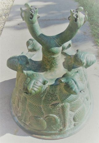 RARE ANCIENT NEAR EASTERN BRONZE VESSEL OR OBJECT WITH DRAGON AND LION HEADS 2