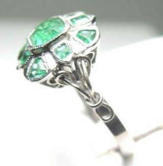 Antique Vintage Art Deco Colombian Emerald Engagement Ring Sz 6.  5 18k White Gold