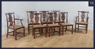 Antique Set 8 Eight Georgian Chippendale Style Solid Mahogany Dining Chairs