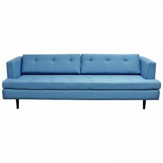 Mid Century Modern Edward Wormley For Dunbar Style Tufted Blue Sofa 1960s