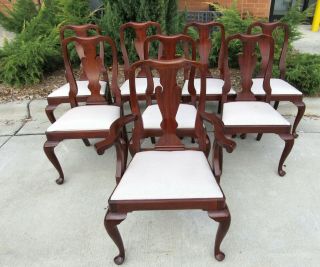 Set Of 8 Henkel Harris Mahogany Queen Anne Style Model 110 Dining Room Chairs