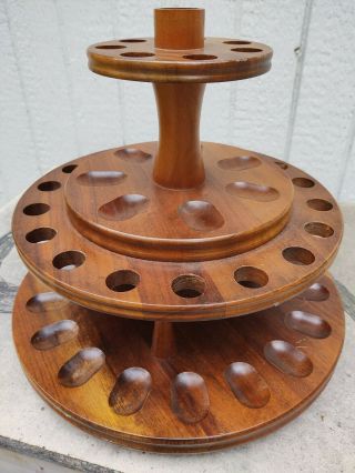Vintage Decatur Industries Solid Walnut Wood Tobacco Pipe Stand 25 Hole Carousel