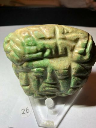 Ancient Pre Columbian Mayan Fine Jade Carved Pectoral 2.  7 " X 2.  5 " Authentic