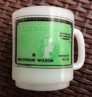 President Woodrow Wilson American Express Vintage Milk Glass Coffee Mug
