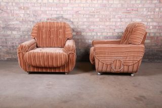 Milo Baughman Style Mid - Century Modern Upholstered Lounge Chairs,  Pair