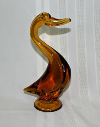 Vintage Viking Art Glass Amber Duck 9 1/2 " Tall 1970 