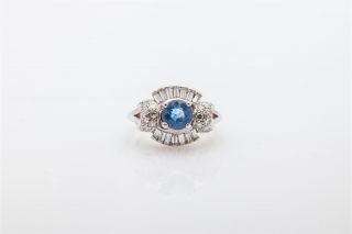 Antique 1940s $6000 3ct Natural Ceylon Blue Sapphire Diamond 14k White Gold Ring