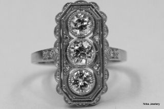 2.  00 Ct Natural Antique Art Deco Old European Diamond Engagement Ring Platinum