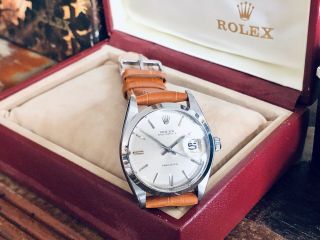 Rolex 6694 Oysterdate 1972 34mm Mens Vintage Unisex Leather Strap Steel Watch
