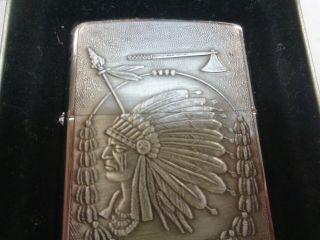 ZIPPO LIGHTER Brass Native American INDIAN CHIEF WARRIOR HEAD 3