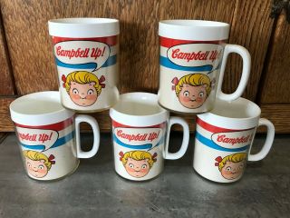 5 Vtg West Bend Thermo - Serv Insulated Campbell Up Soup Kids Cups Mugs Cond