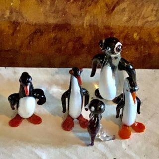 Vintage 50’s Murano Handblown Art Glass Miniature 5 Penguin Figurine Sculptures