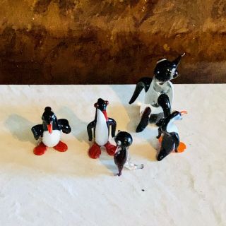 Vintage 50’s Murano Handblown Art Glass Miniature 5 Penguin Figurine Sculptures 2