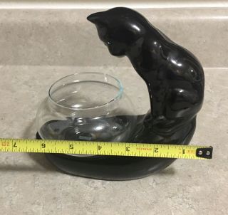 Vintage Haeger Ceramic Black Cat and Glass Fish Bowl MCM Mid Century Retro 6.  5 3