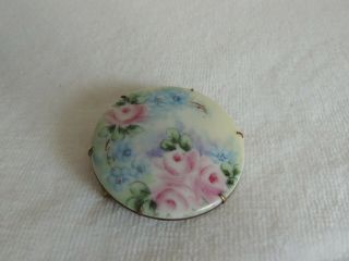 Vintage Hand Painted Porcelain Floral Brooch Pin C Clasp
