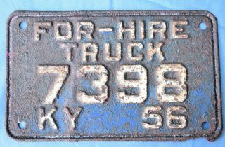 1956 Rare Kentucky Expire License Plate " For - Hire " Truck Ky 8 " X5 " Vintage