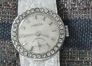 Vintage 18k White Gold Omega Ladies Watch Diamonds