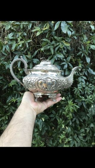 Antique 19th Cent Irish Solid Silver Ornate Teapot Dublin 1826 Richard Sawyer