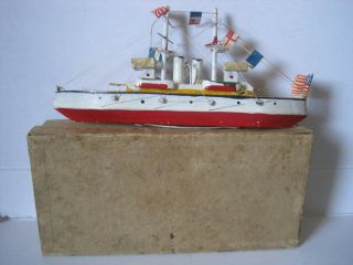 Early Vintage Antique Wood Wooden Toy Battle Ship Boat Japan
