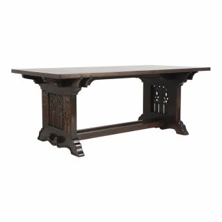 19th Century Hand Carved Gothic Style Mahogany Wood Sturdy Dining Table