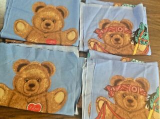 Vintage Blue Teddy Bear Fabric 2 Yards Of Each 4 Yards Total