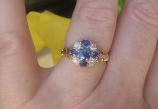 $7,  500antique Victorian Natural Sapphire Old Mine Cut Diamonds Yellow Gold Ring