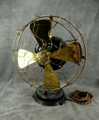 General Electric Antique Brass Blade Fan Ge Pancake Motor Early 1900 