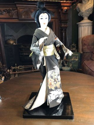 Vintage Hand Made Japanese Geisha Doll Silk In Kimono 18 " Tall,  Kabuki Japan