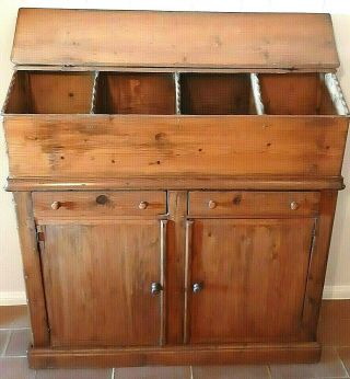 Antique American Early Pine Sideboard Cupboard Dry Storage Lift Top - Rare