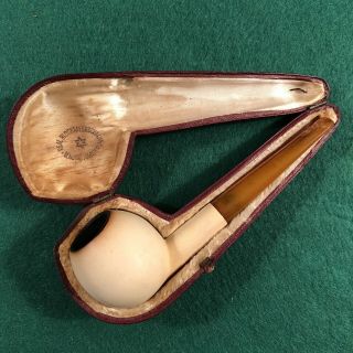 Vintage Real Block Meerschaum Amber Stem Smoking Pipe With Case,  Made In Austria