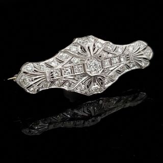 Art Deco 2ctw Old European Cut Diamond Platinum Brooch Pin Antique Estate Gift 3