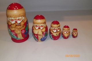 Set Of 5 Nesting Dolls " Santa Claus " Made In Alaska,  Year 2000 Signed